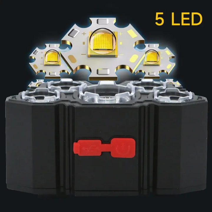 Налобний ліхтар 5 LED з USB зарядкою — супер яскраве світло