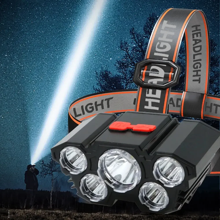 Налобний ліхтар 5 LED з USB зарядкою — супер яскраве світло